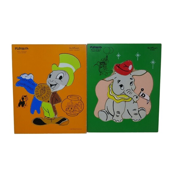 Playskool Walt Disney Jiminy Cricket Dumbo Wooden Puzzle 190-6 190-12 - Picture 1 of 10